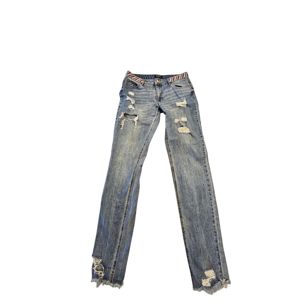 Alloy Apparel Tall Straight Leg Jeans 13x37 Blue Acid Wash Beaded Trim‎ Distress